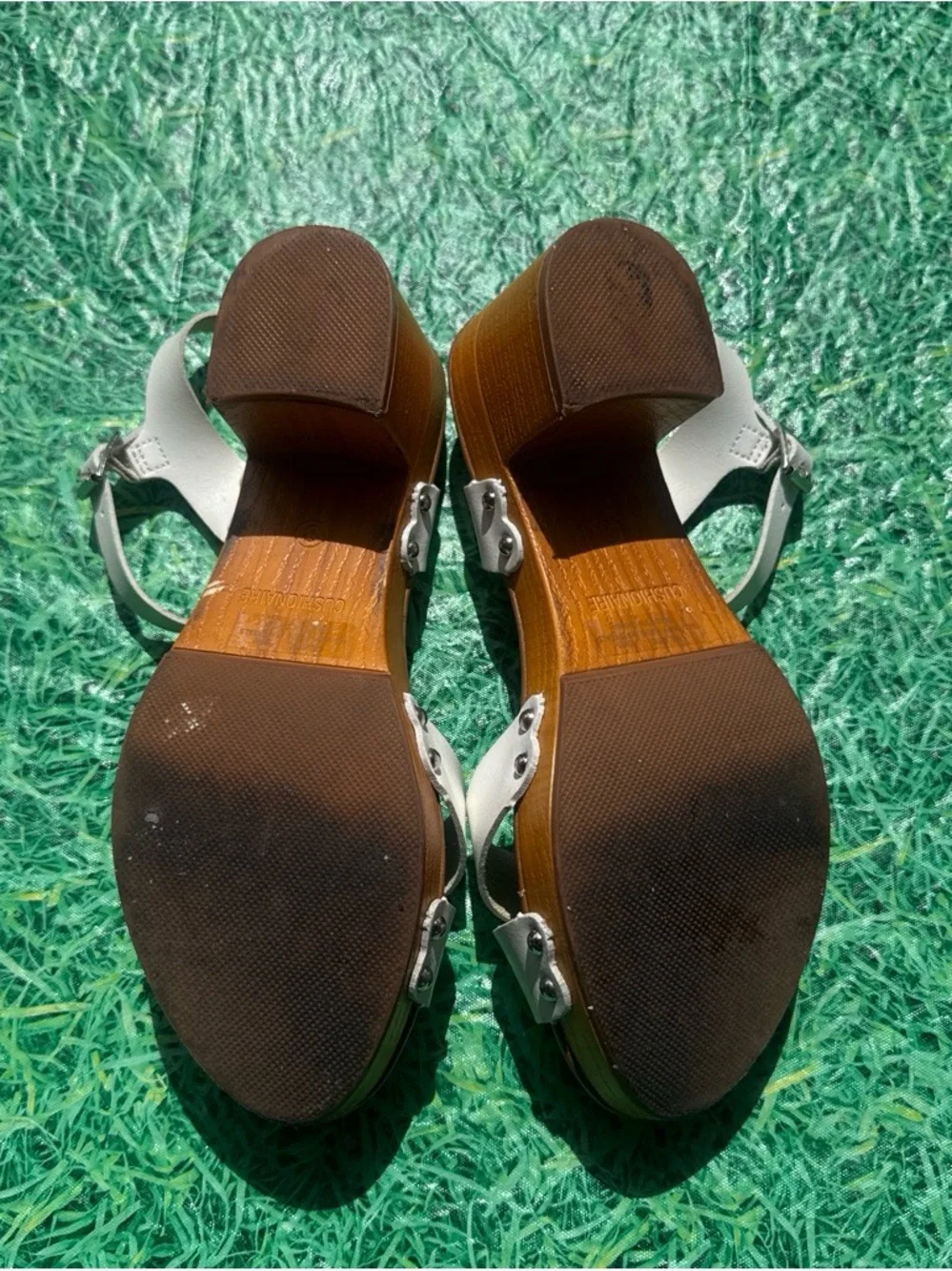 White Crisscross Ankle-Strap Block Heels